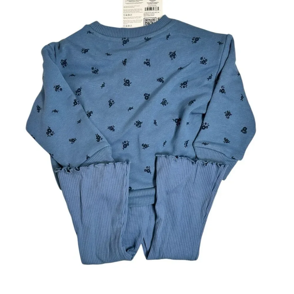 NWT Members Mark Girls Blue 2 Piece Long Sleeve and Ruffle Pants - Size 2T
